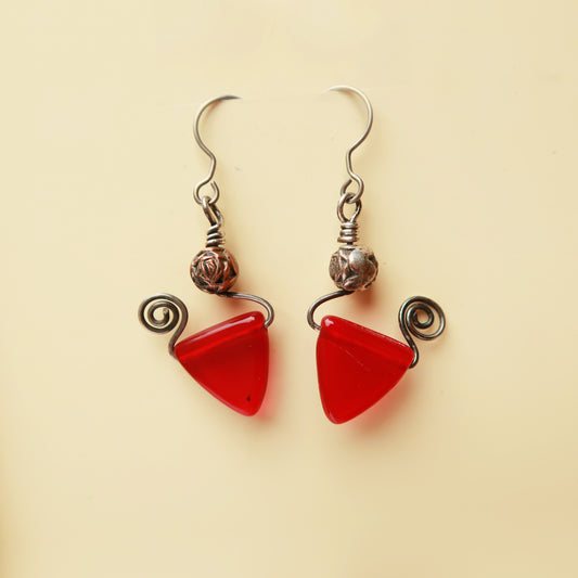 Wire Red Accent Earrings